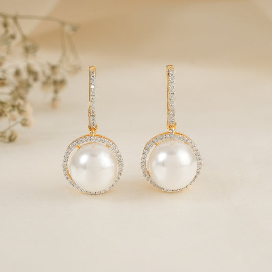 Cute pearl drop cz diamond small hoop earring