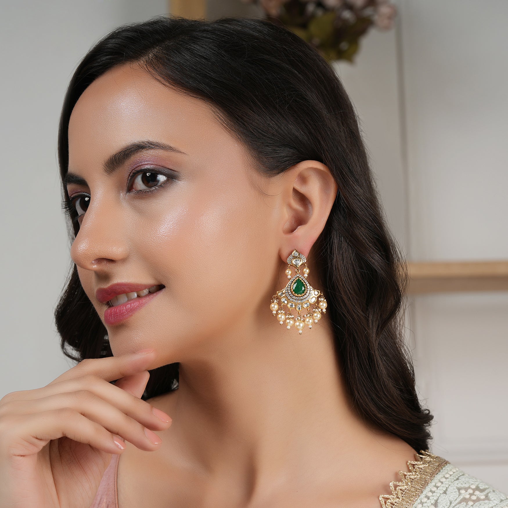 Stunning pearl drop victorian kundan earring