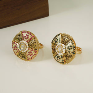 Stunning round gold plated bold meenakari finger ring