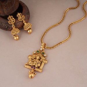 Auspicious antique gold ganesh pendant set with earring I Temple Jewellery