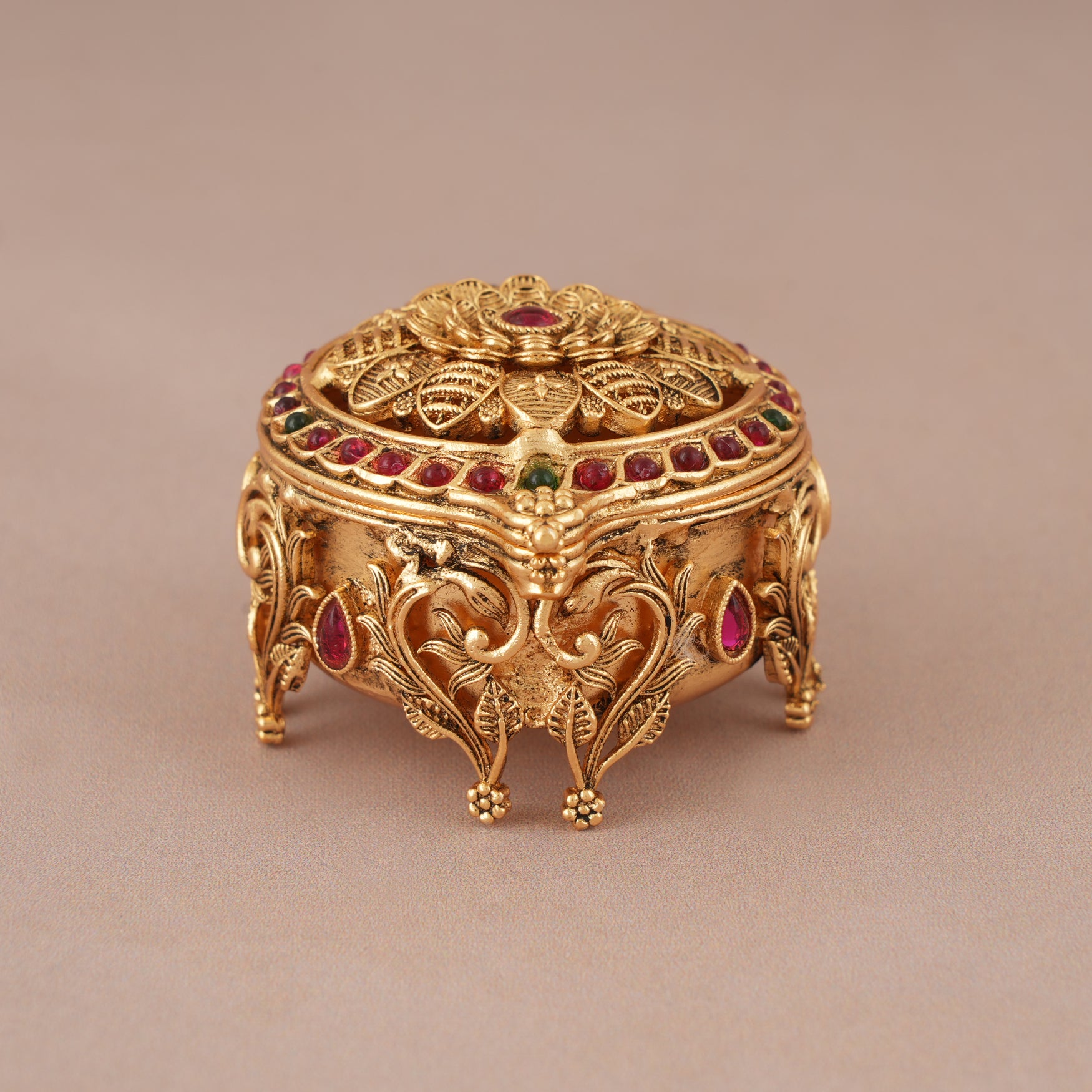 Stunning antique gold floral sindoor box