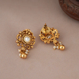 Cute antique gold kundan long mangalstura with earring