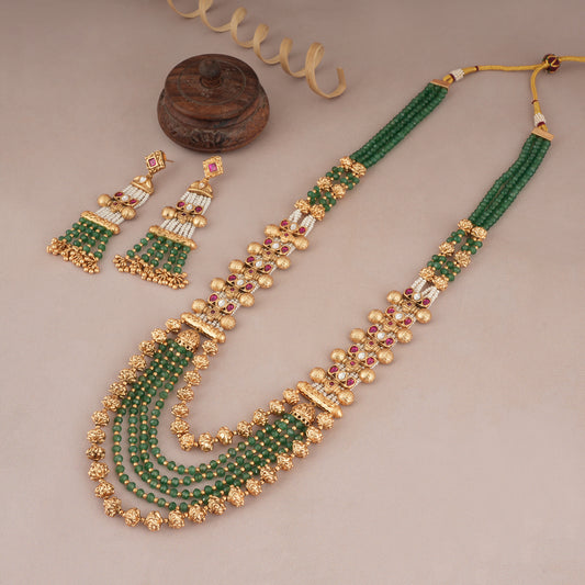 Royal antique gold multicolor stone necklace set with earring