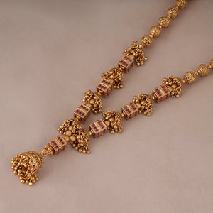 Long antique gold  jhumka fall necklace set with earring