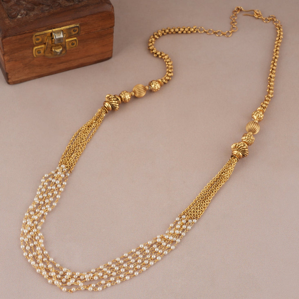 Amazing long pearl drop antique gold mala