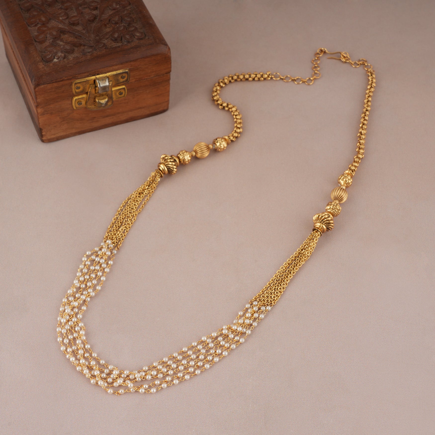 Amazing long pearl drop antique gold mala