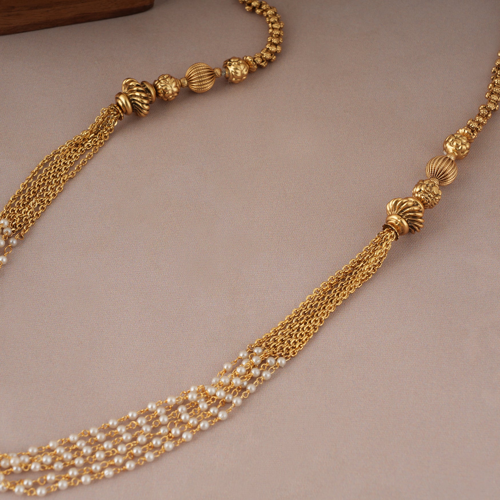 Amazing long pearl drop antique gold mala