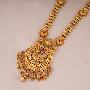 Beautiful long antique gold stone necklace set with jhumka earring