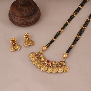 Stunning long antique gold maa lakshmi mangalsutra set for women I Temple Jewellery