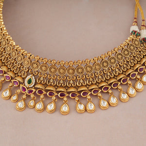 Royal antique gold kundan drop choker set with jhumka earring