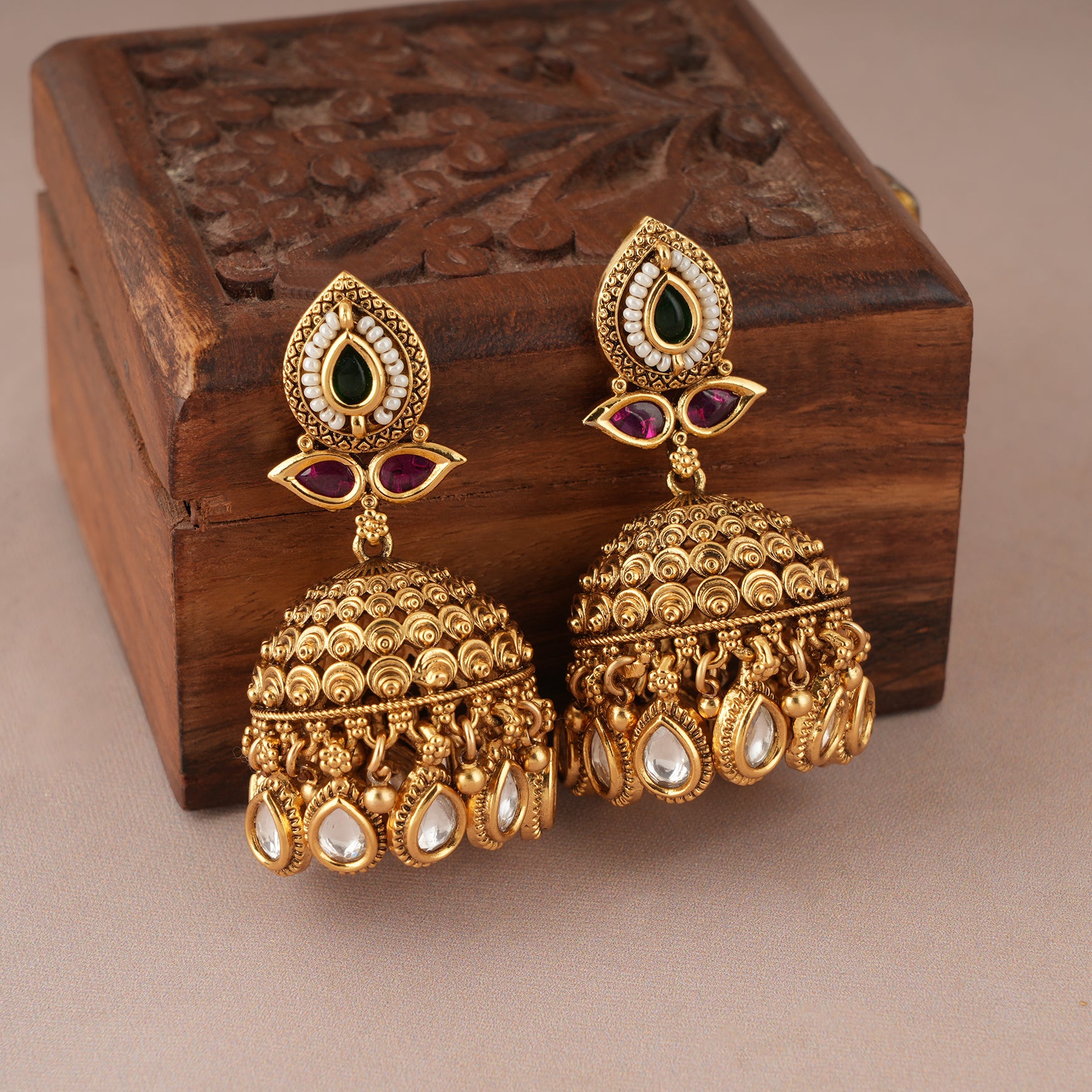 Royal antique gold kundan drop choker set with jhumka earring