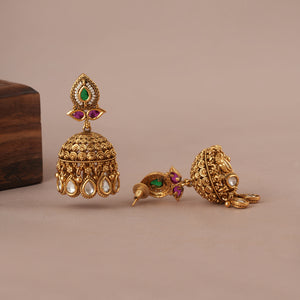 Royal antique gold kundan drop choker set with jhumka earring