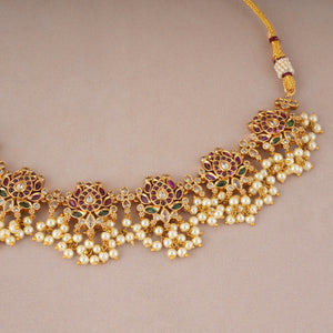 Stunning gold lotus inspired pearl drop necklace set