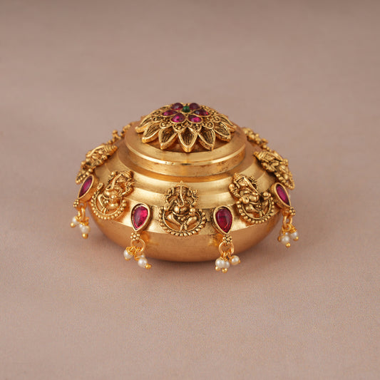 Auspicious antique gold ganesh sindoor box