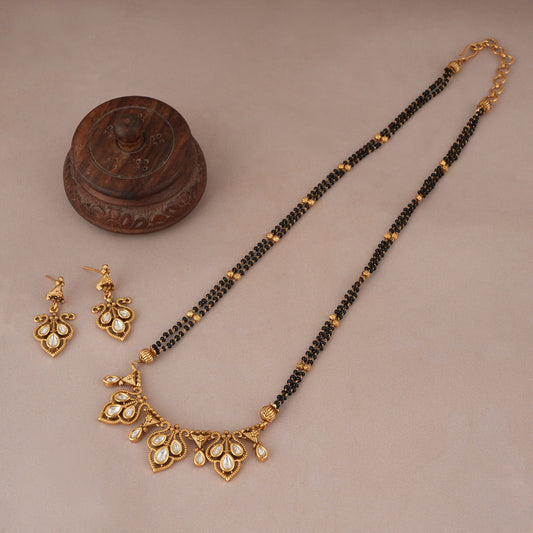 Elegant kundan antique gold long mangalsutra set