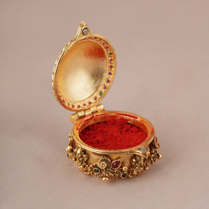 Stunning antique gold floral ruby stone Ganesh sindoor box I Temple Jewellery