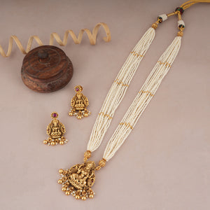 Royal long Maa lakshmi reversible pearl necklace set