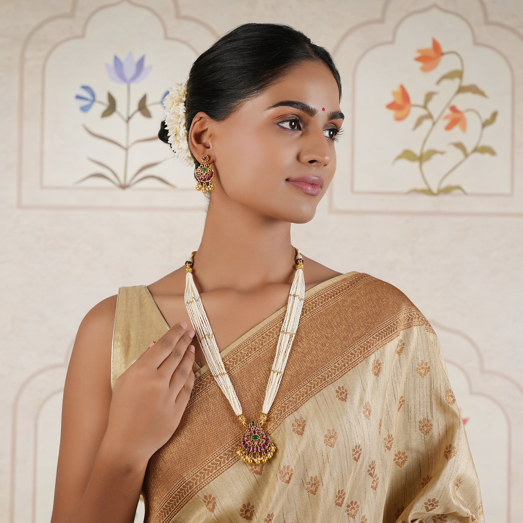 Royal long Maa lakshmi reversible pearl necklace set