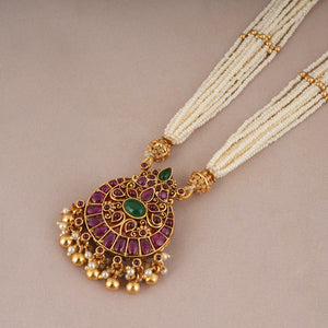 Royal long Maa lakshmi reversible pearl necklace set