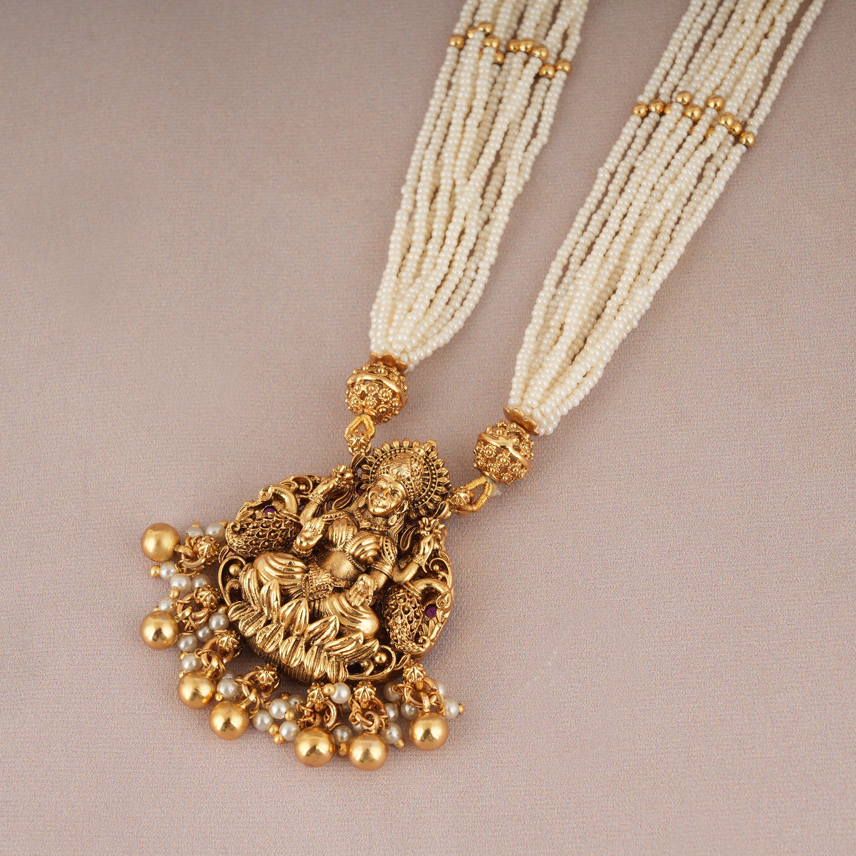 Royal long Maa lakshmi reversible pearl necklace set