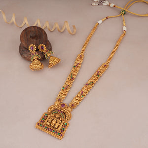 Auspicious Ram darbaar antique gold long necklace set I Temple Jewellery