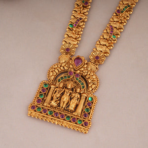 Auspicious Ram darbaar antique gold long necklace set I Temple Jewellery