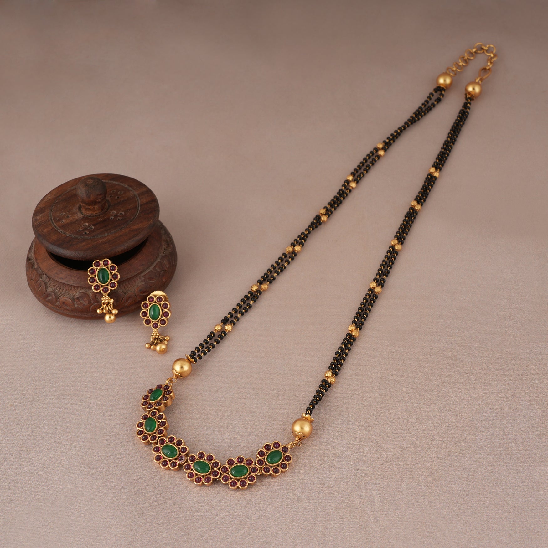 Amazing ruby stone long gold mangalsutra set