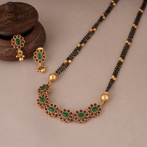 Amazing ruby stone long gold mangalsutra set