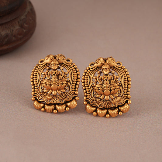 Amazing antique gold Maa Lakshmi stud earring I Temple Jewellery