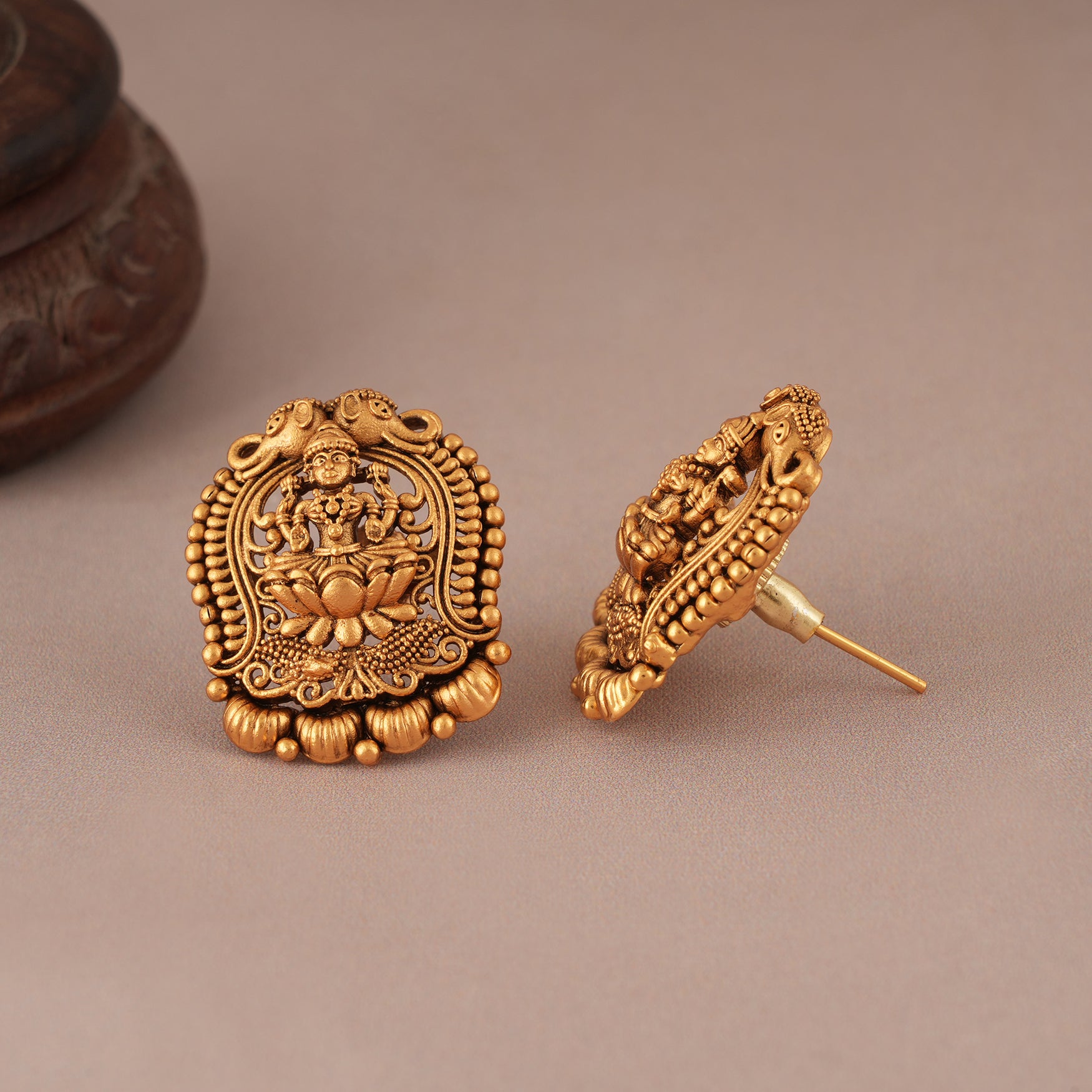 Amazing antique gold Maa Lakshmi stud earring I Temple Jewellery