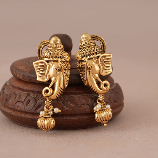 Antique Gold plated Ganesh earring I Temple Jewellery