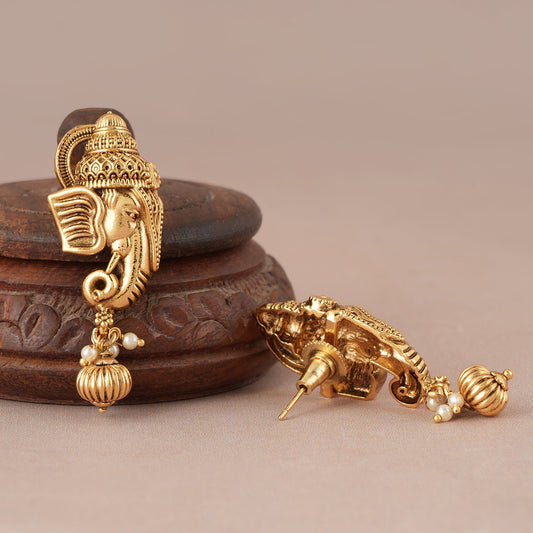 Antique Gold plated Ganesh earring I Temple Jewellery