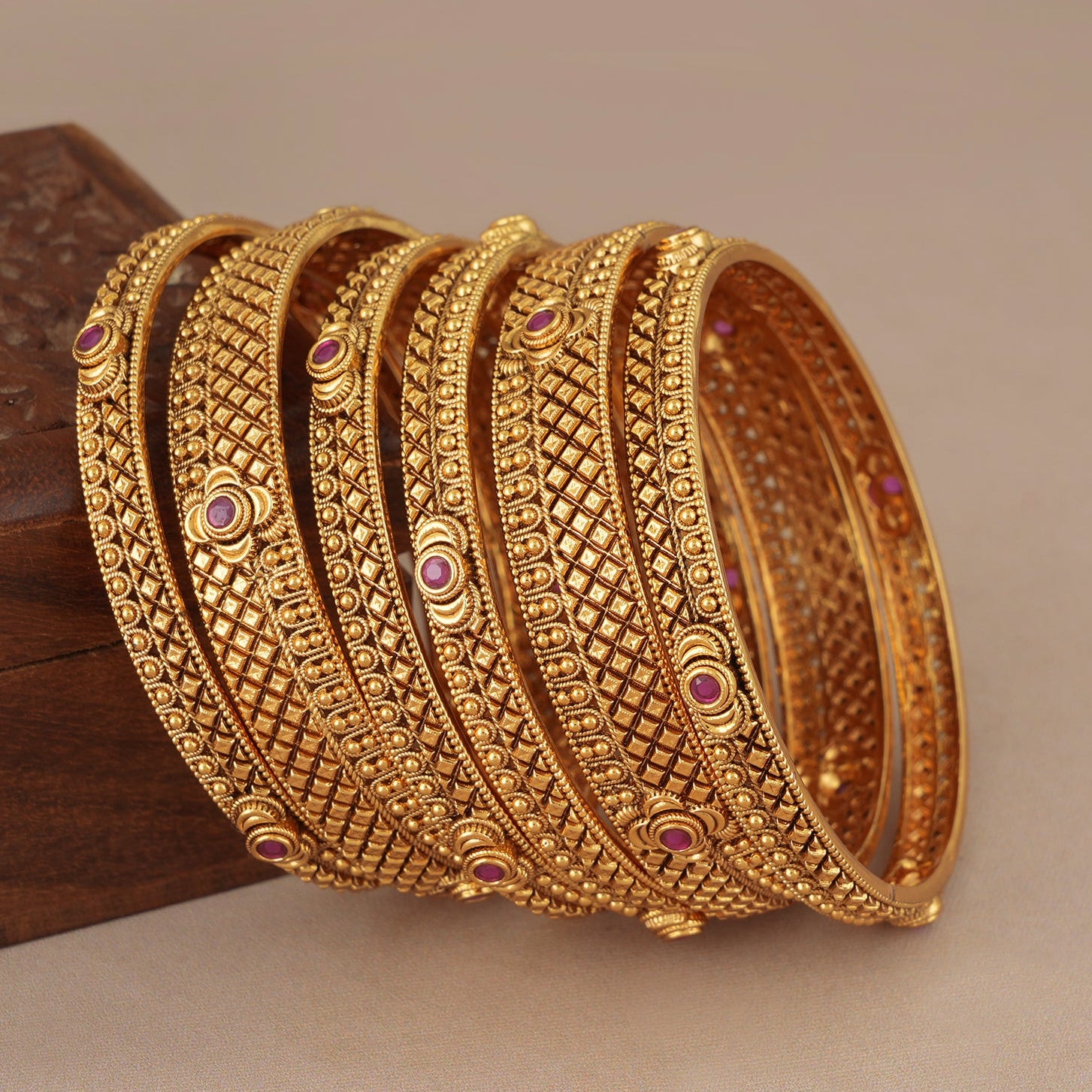 Stunning antique gold ruby bangle set (set of 6)