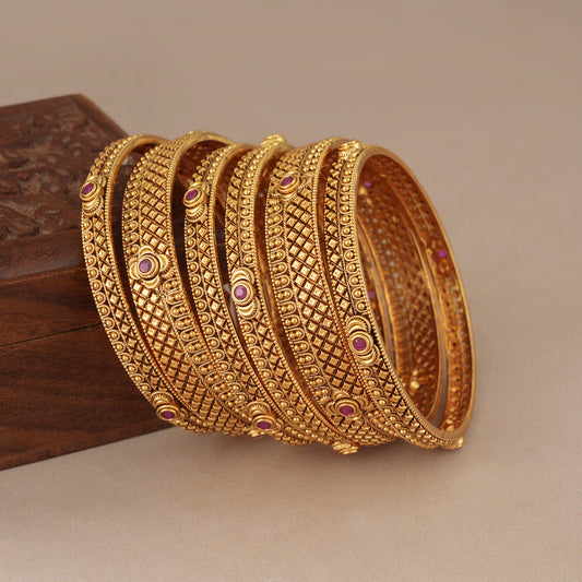 Stunning antique gold ruby bangle set (set of 6)