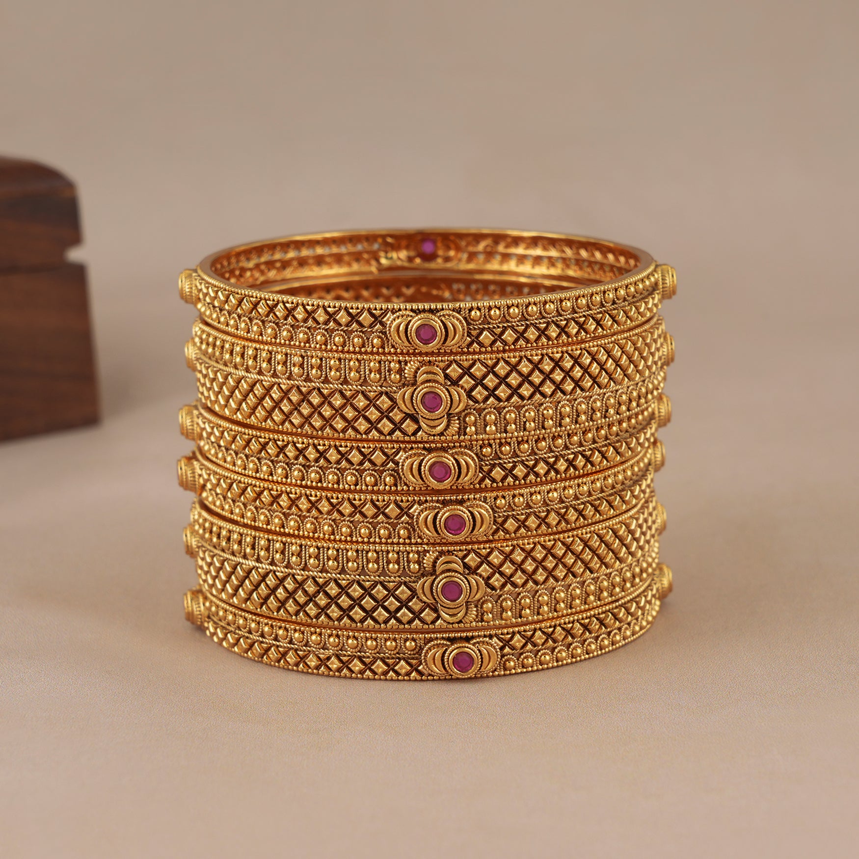 Stunning antique gold ruby bangle set (set of 6)