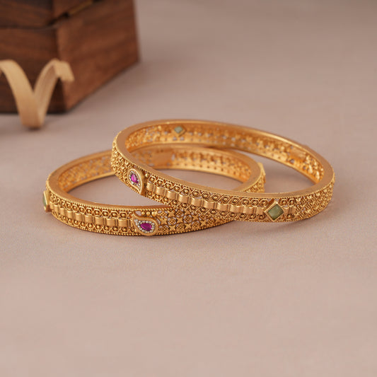 Cute antique gold mint stone bangle set