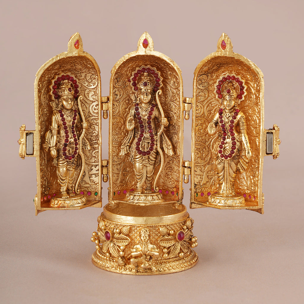 Auspicious gold plated Ram darbaar roli box I Temple Jewellery