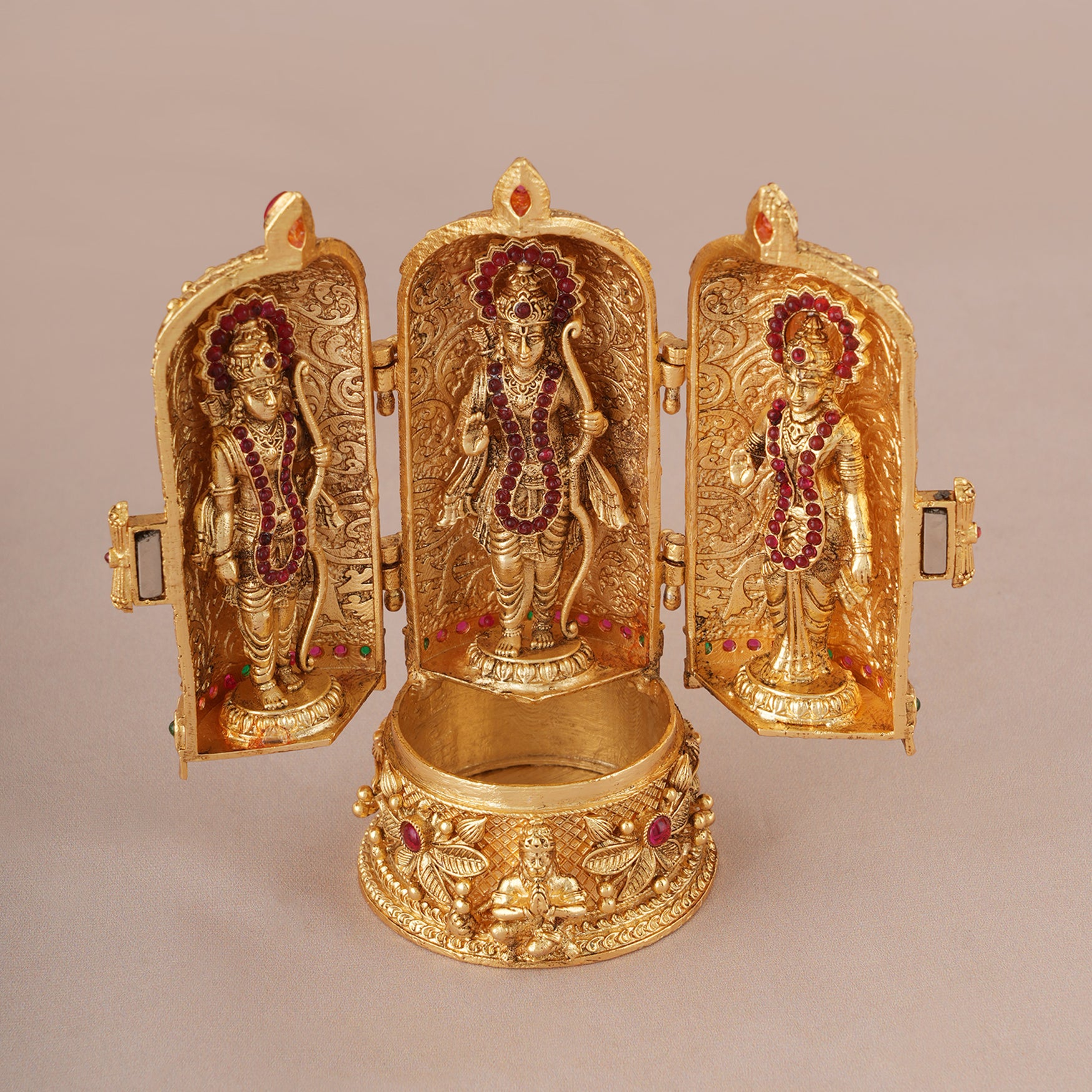 Auspicious gold plated Ram darbaar roli box I Temple Jewellery