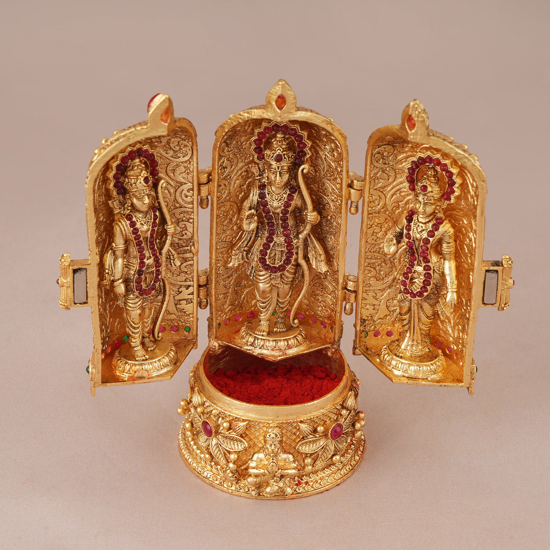 Auspicious gold plated Ram darbaar roli box I Temple Jewellery