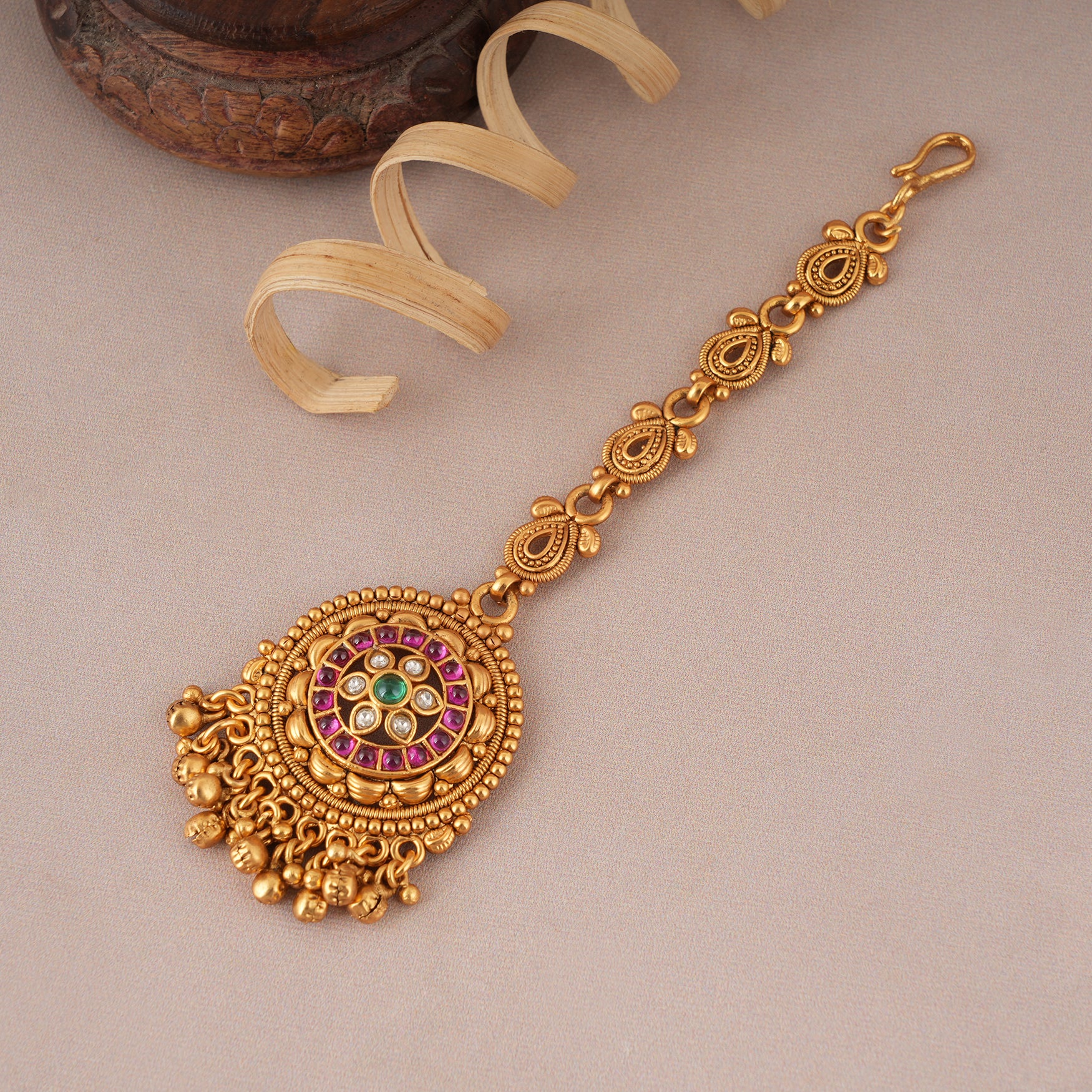 Cute antique gold ruby stone maangtika