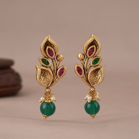 Cute antique gold multicolor leaf earring