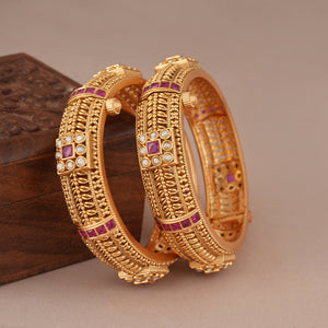 Stunning antique gold stone openable bangle set for women