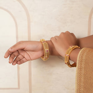 Stunning antique gold stone openable bangle set for women