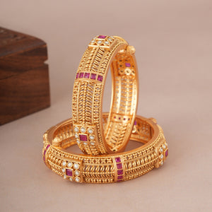 Stunning antique gold stone openable bangle set for women