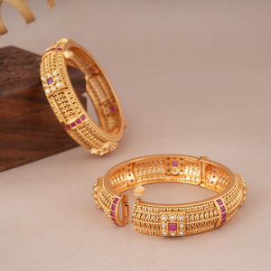 Stunning antique gold stone openable bangle set for women