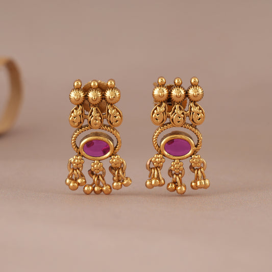 Cute antique gold ball drop stone earring