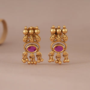 Cute antique gold ball drop stone earring