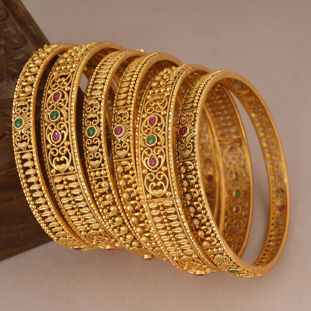 Royal gold plated stone bangle set (set of 6)
