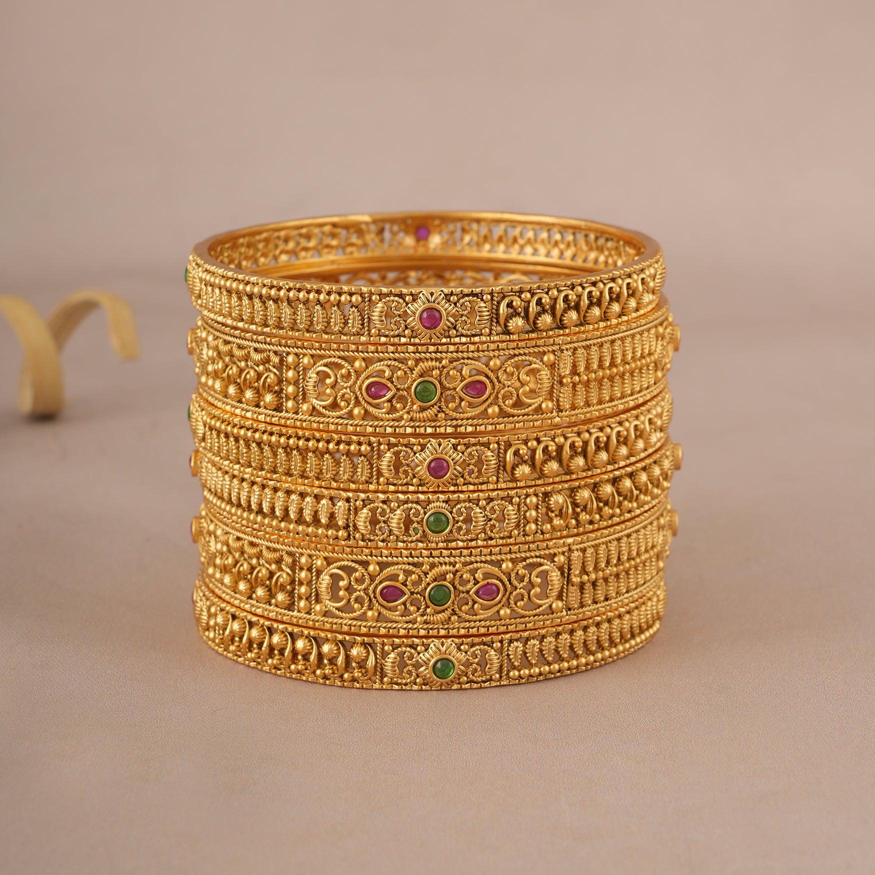 Royal gold plated stone bangle set (set of 6)