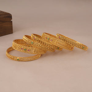 Royal gold plated stone bangle set (set of 6)